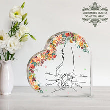 Load image into Gallery viewer, Personalized Name Mom And Kid Hands Heart Acrylic Plaque
