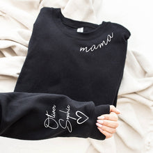Load image into Gallery viewer, Custom Mama Sweatshirt With Kid Name On Sleeve