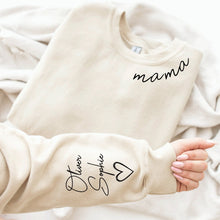 Load image into Gallery viewer, Custom Mama Sweatshirt With Kid Name On Sleeve