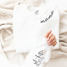 Load image into Gallery viewer, Custom Mama Sweatshirt With Kid Name On Sleeve